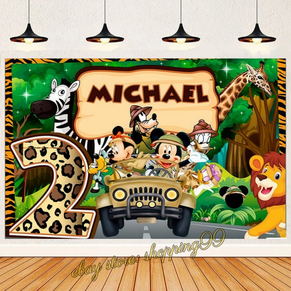 Mickey and friends Safari Wild Animal Backdrop Birthday Party Banner Decorations