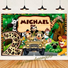 Mickey and friends Safari Wild Animal Backdrop Birthday Party Banner Decorations