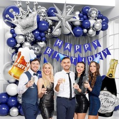 Blue and Silver Party Decorations, Blue Silver White Foil Balloons Happy Bann…