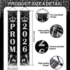 3PCS Prom Send Off Decorations Banner Prom Door Porch Sign Decorations 2026 Blac