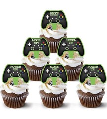 Video Game Party Decor Lot Controller Banner Happy Birthday Cupcake Toppers Set