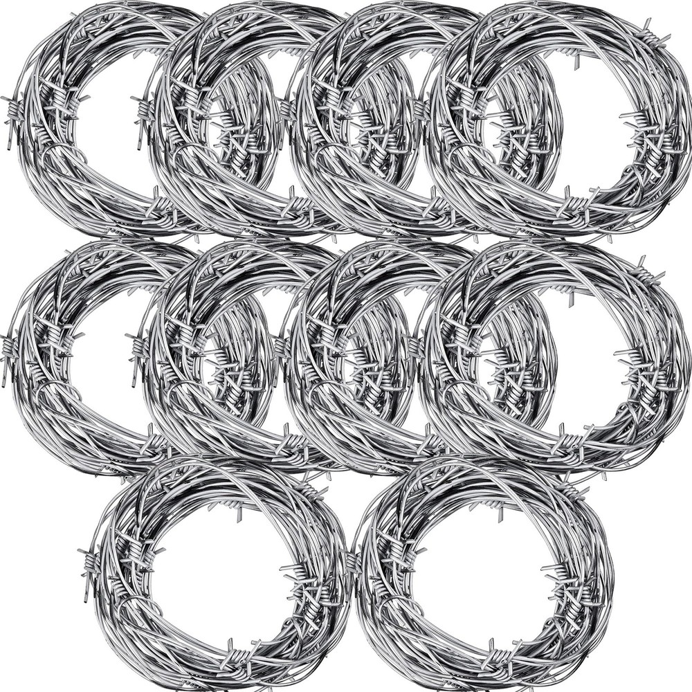 82 Foot Silver Fake Rusted Barbed Wire Decoration 10 Pcs Halloween Plastic