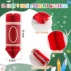 Back to School Hanging Honeycomb Decorations Tissue Paper Crayon | 12Pcs Classro