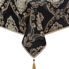 Loom and Mill Black Tablecloth 60 x 104 Inches, Classic Jacquard Rectangle Table