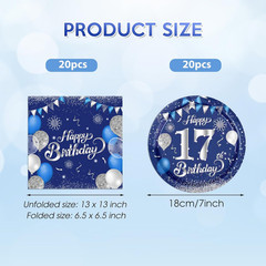 40Pcs 17Th Birthday Decorations for Boys Girls Elegant Blue Silver 17 Years Old