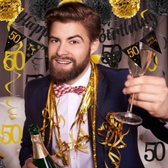 50th Birthday Decorations Kit for Men Women, Black Gold Happy 50th Birthday B…