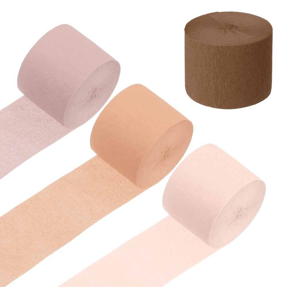 4 Roll Crepe Paper Streamers Decor Beige, Light Pink, Light Brown, Brown