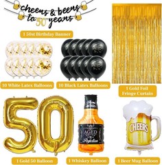 Durable 50th Birthday Decorations with Balloons, Banner & Fringe Curtain