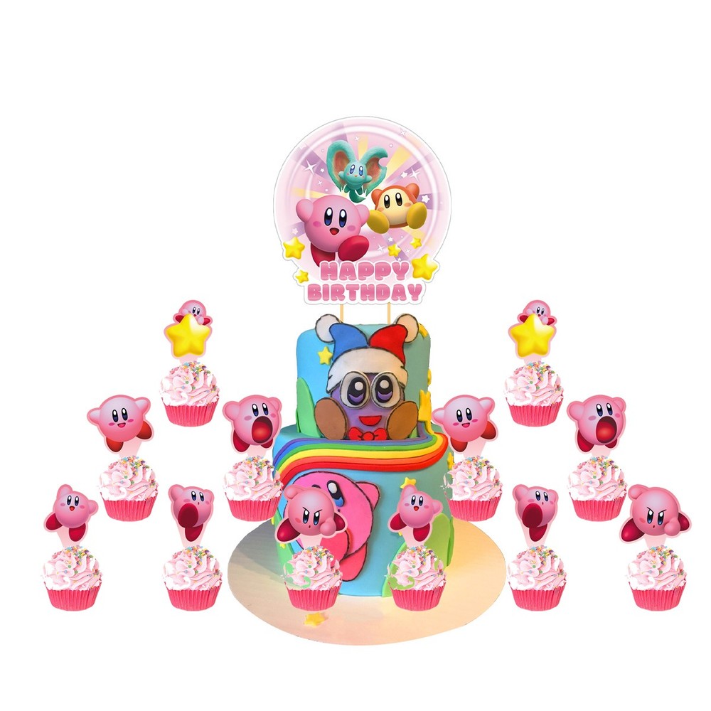 Kirby Birthday Party Decor Supplies Cake Toppers Cupcakes Set Kit Decoration