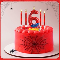 13 Pcs Spider Themed Birthday Candle Set Red Theme Number 6, Red+Blue