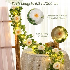 2Pcs 13Ft Artificial Eucalyptus Garlands with Flowers, Faux Floral Greenery