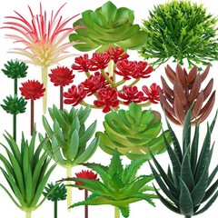 QUOZUO Artificial Succulents Plants, 16pcs Fake 1.8-5.1 inches, Colorful