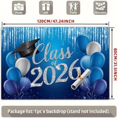 Party Backdrop 2D Flat Banner 2026 Graduation Cap Diploma Balloons Backdrop ☋