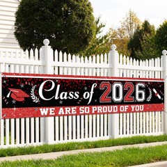 Black and Red Graduation Banner, Large Graduation Decorations Class of 2026 C…