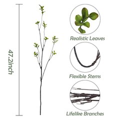 Cherica 4 Pcs Artificial Ficus Branches Faux Eucalyptus Stems, 4 Pcs, Green
