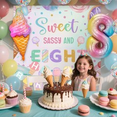 Sweet Sassy and Eight 8th Decorations for Girls 8 Year Old Party Decor Ice Cr…