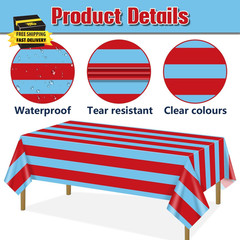 4 Pcs Red and Blue Striped Tablecloths, Carnival Circus Party Decorations, Plast