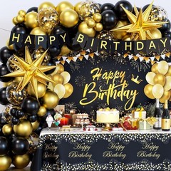 Black and Gold Birthday Decorations for Men Women, 71pcs Black and Gold Party De