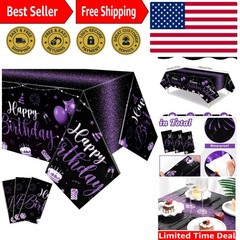 3 Pcs Oilproof Birthday Table Covers in Black Purple – Perfect for Parties!