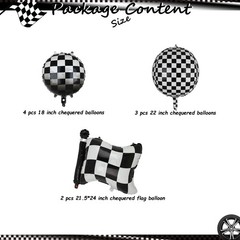 Black and White Checkered Balloons 9 Pcs 4D Checker Balloon Chequered Flag Ba…