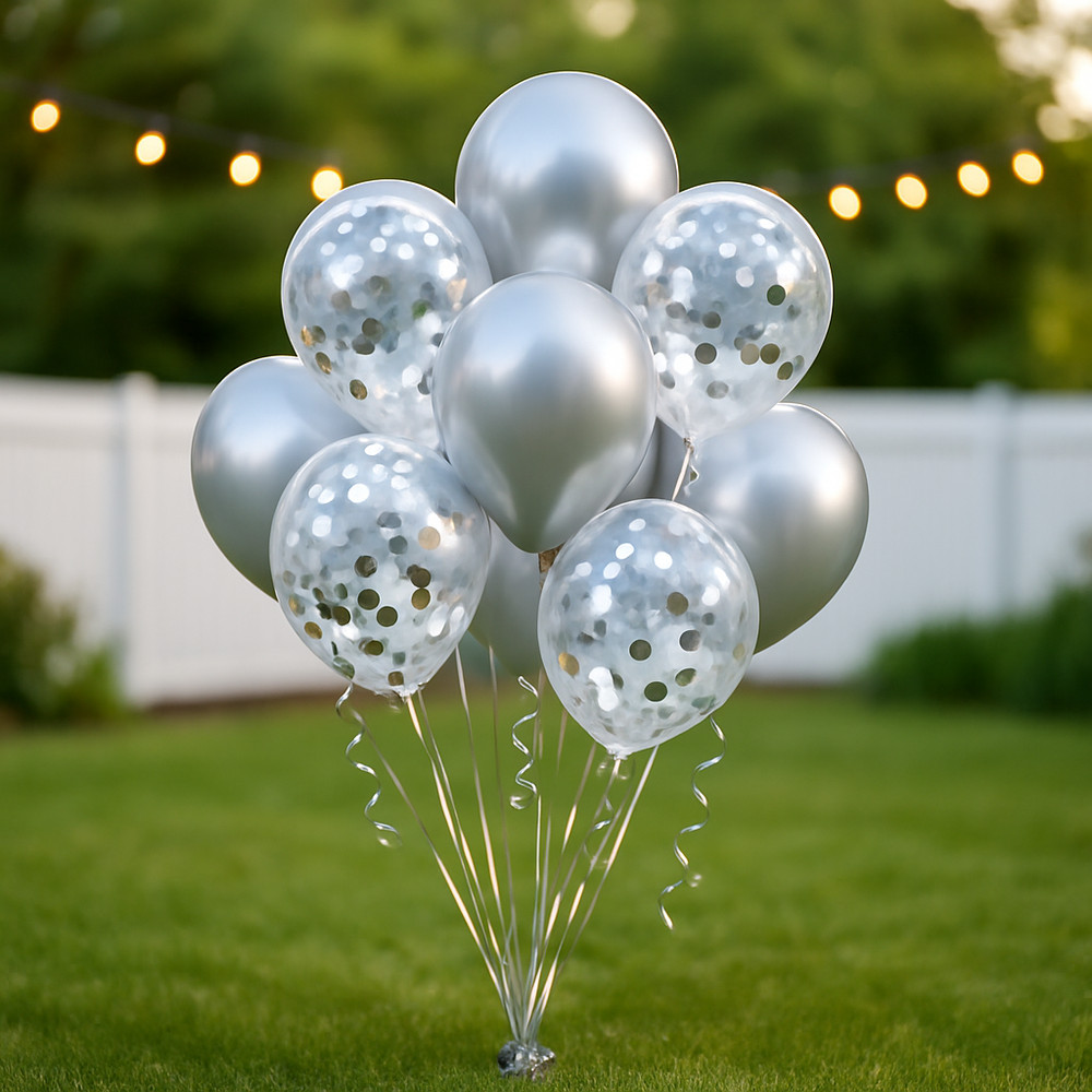 Bulk Lot Grey 12″ Confetti Balloons 20PCS Metallic Latex Decor Birthday Wedding