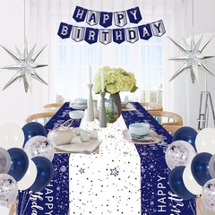 Navy Blue Birthday Decorations for Men Boys Women Girls, 80 PCS Blue and Silv…