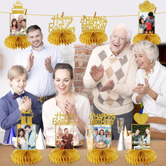 8Pcs Honeycomb Birthday Decorations – Gold Glitter Centerpieces for Women & Men,