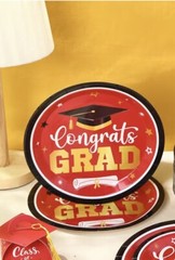 100pc Orange Congrats GRAD Congratulations Graduation 9” Paper Plates Dinner
