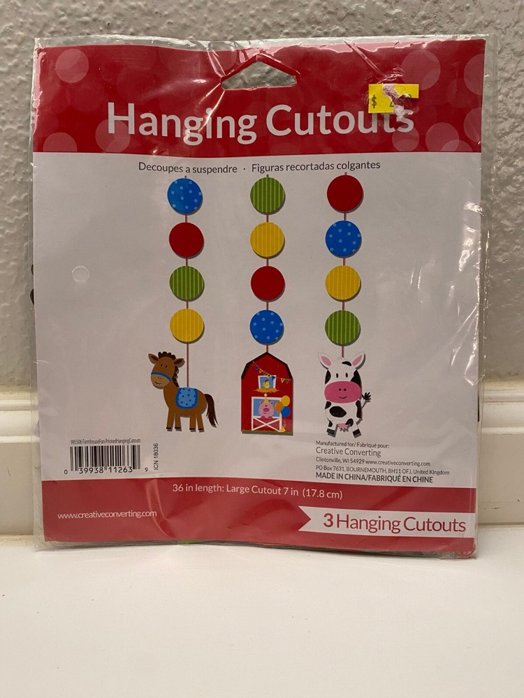 FARMHOUSE FUN Birthday Party Hanging Cutouts Decorations 3 count 36″ Length