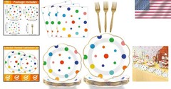 96 Pcs Floral Polka Dot Tableware Set – Perfect for Birthdays and Weddings