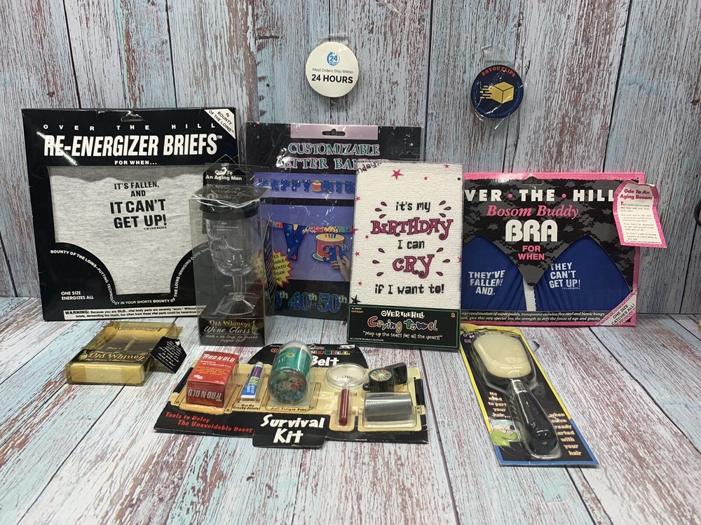 Over The Hill Giant Gift Bundle Underwear,Bra,sippy, Tool Belt,cry Towel,brush..
