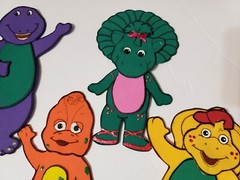 Set of 4 Barney foam figures, characters, great for centerpieces, decoration