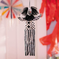 19 3/4″ Hanging Black & White Clown with Black Hair Halloween Decoration – ATC