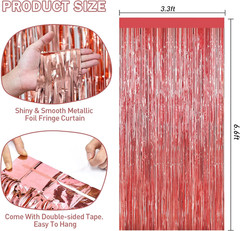 Rose Gold Tinsel Backdrop Foil Fringe Curtains – 2 Packs Door Streamers Backdrop