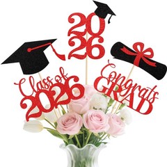 Graduation Decorations 2026, 20Pcs Class of 2026 Black and Red Graduation Cen…