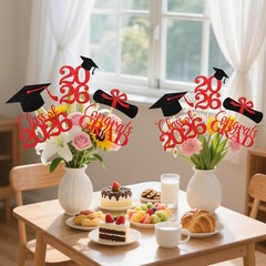Graduation Decorations 2026, 20Pcs Class of 2026 Black and Red Graduation Cen…