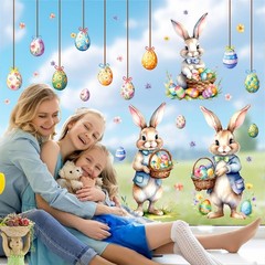 Easter Window Decoration Clings Double-Sided Cute Bunny Decals Home Indoor Decor