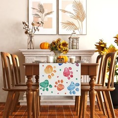 Watercolor Colorful Paw Prints Table Runner Happy Birthday Multi Color