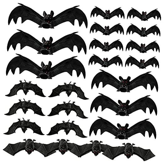 MGparty Halloween Hanging Bats 24 Pcs Realistic Scary Rubber Bats for