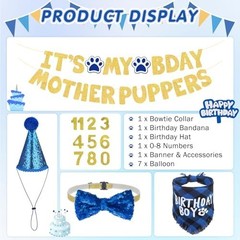 Dog Birthday Party Supplies Set – Bandana, Hat, Bow Tie, Collar & Decor for Medi