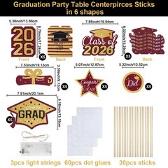 30 PCS Maroon Gold Graduation Table Centerpieces Sticks Class of 2026