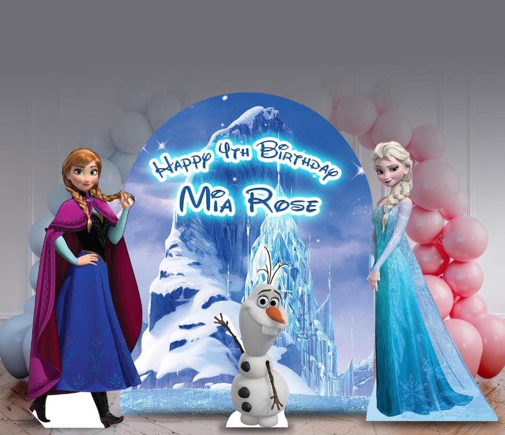 Frozen Birthday Backdrop 6ft, Elsa, Anna props 5ft & Olaf 3ft prop, Party decor