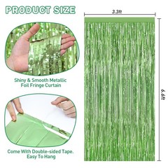 Light Green Tinsel Backdrop Foil Fringe Curtains – 2 Packs Door Streamers Bac…