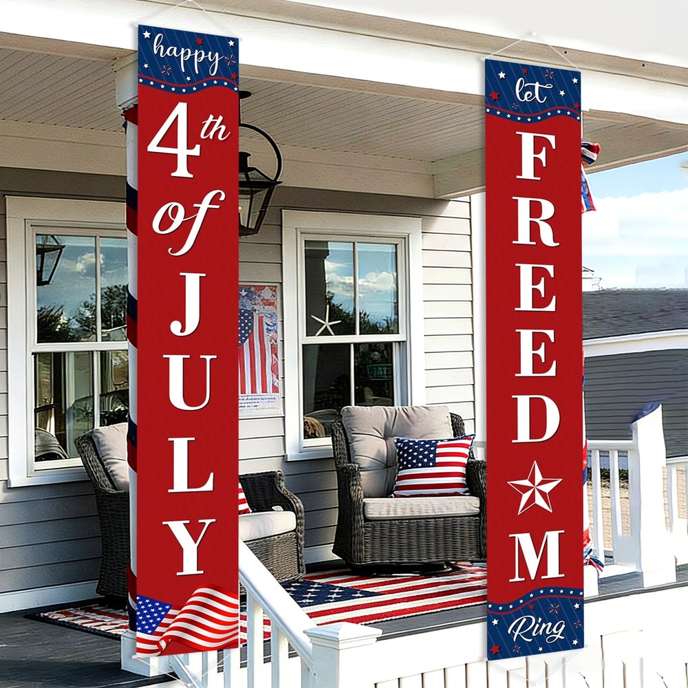 Happy 4th of July Decorations Banner a Set of 2, 12″x71″ Fourth of July Party D.