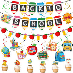 21Pcs Back to School Decorations Banners Hanging Swirls Cake Topper for First Da