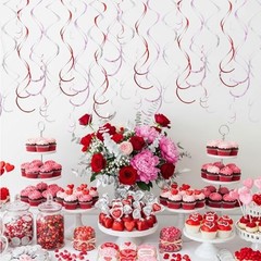 Red Pink and Silver Hanging Swirls Party Decorations Plastic Red Pink Silver