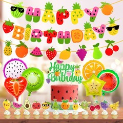 21pcs Fruit Party Decoration Set Fruit Theme Happy Banner Garland Cake Cupcak…
