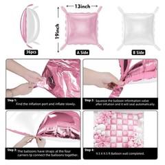 36pcs Pink and White Square Foil Balloons Wall Backdrop with 147pcs Balloon G…