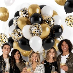 Balloons, 50pcs 12inch Matte White Black Metallic Gold Black Gold White