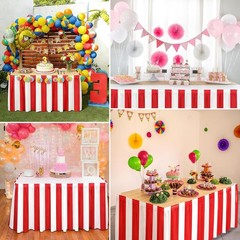 2 Packs Red and White Striped Table Skirt Circus Table Skirt Carnival Theme